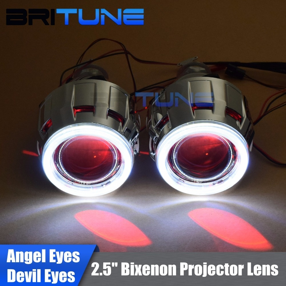 LED Angel Devil Eyes Bi-xenon Projector H4 H7 Headlight Lenses COB DRL ...