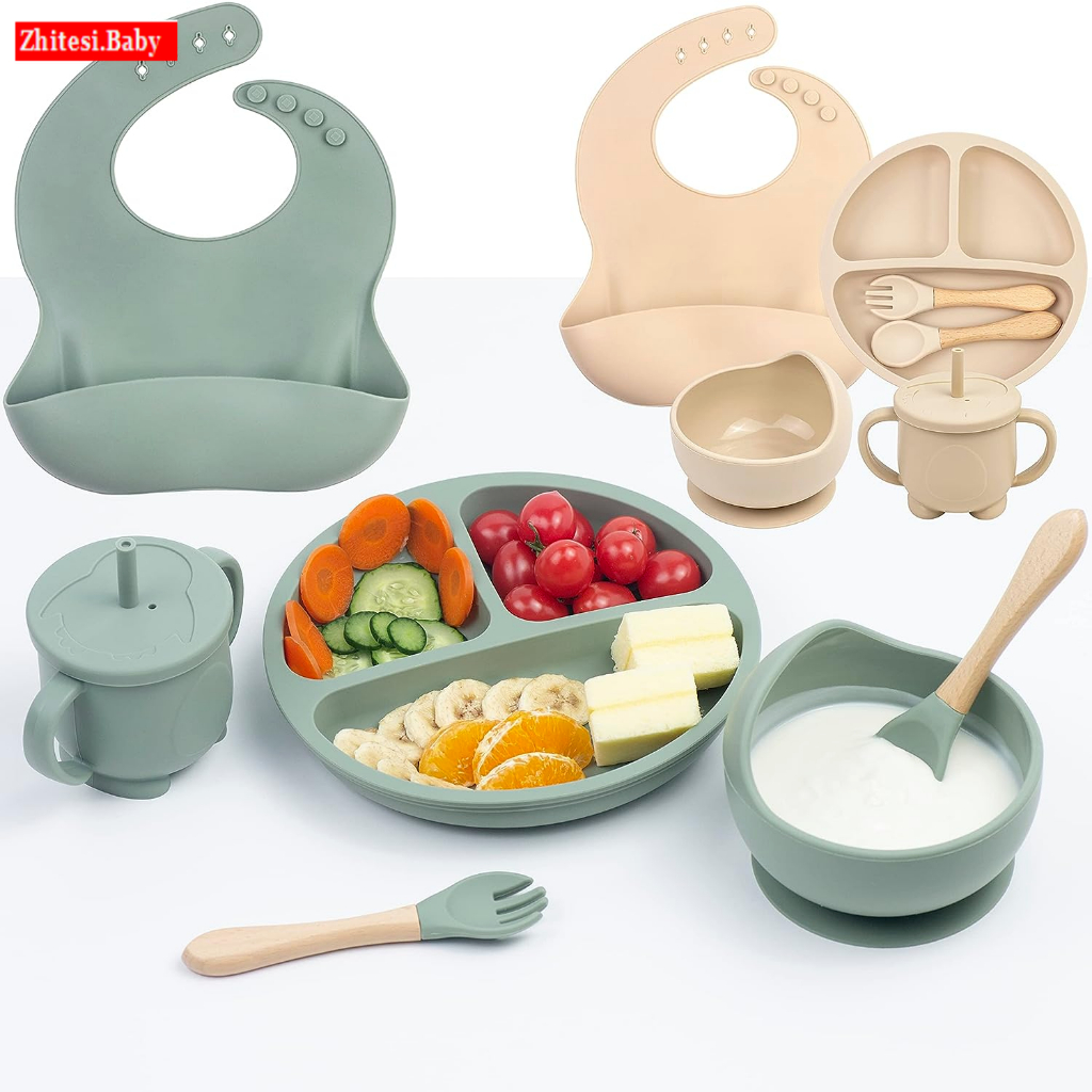 Eating Set For Baby,6 Pcs Silicone Baby Led Weaning Supplies Includes