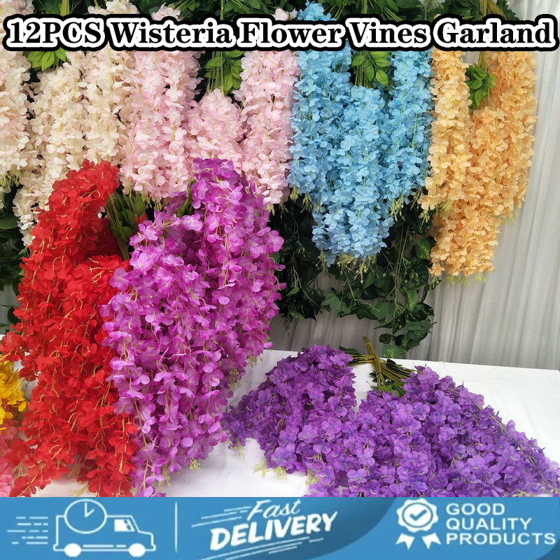 12pcs Artificial Wisteria Flowers Ratta Extra Long Thick Vine Hanging