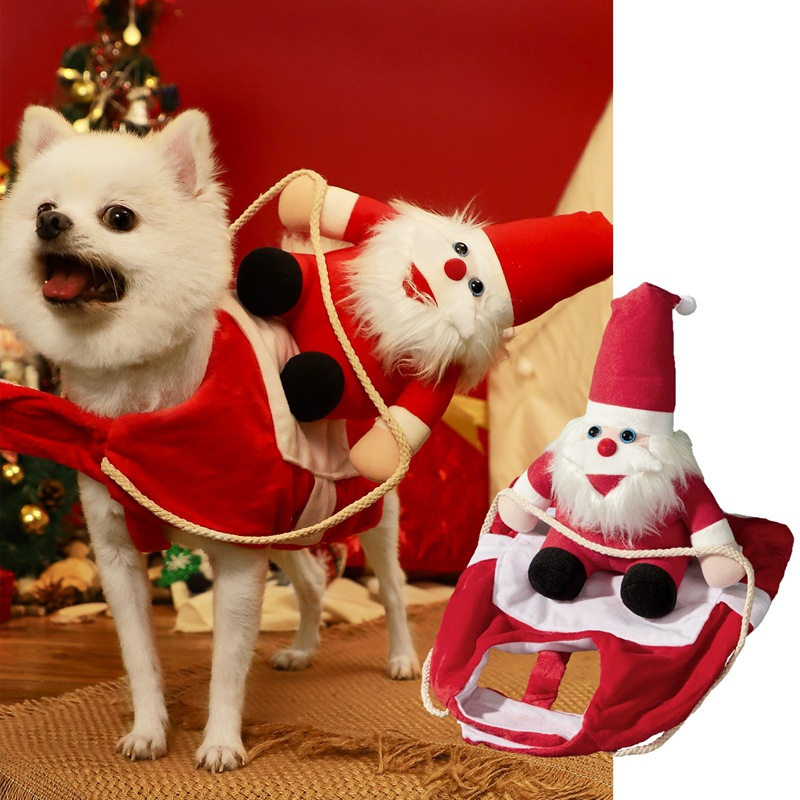 Pet Dog Christmas clothes Santa Claus riding a deer Jacket Coat Pets