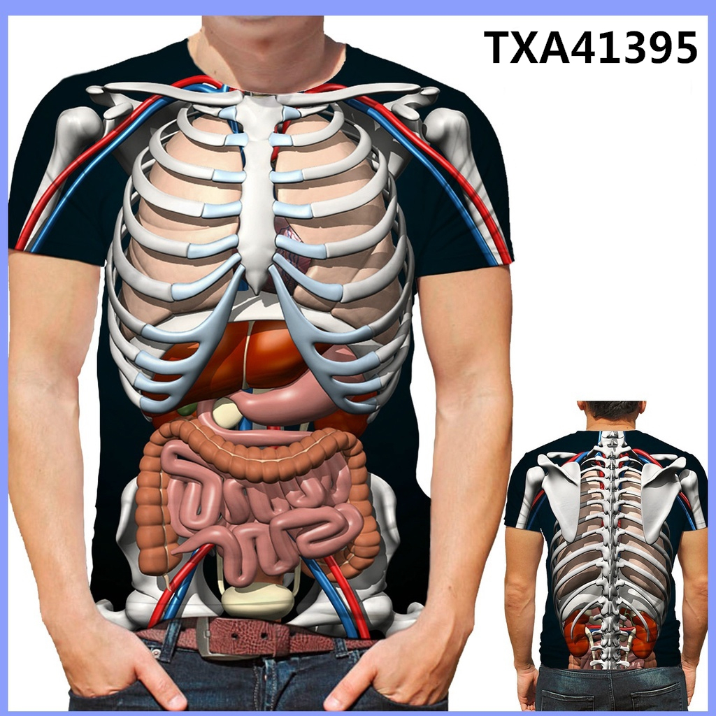 Summer Personality T Shirt Male Skeleton Internal Organs 3d Printed ...