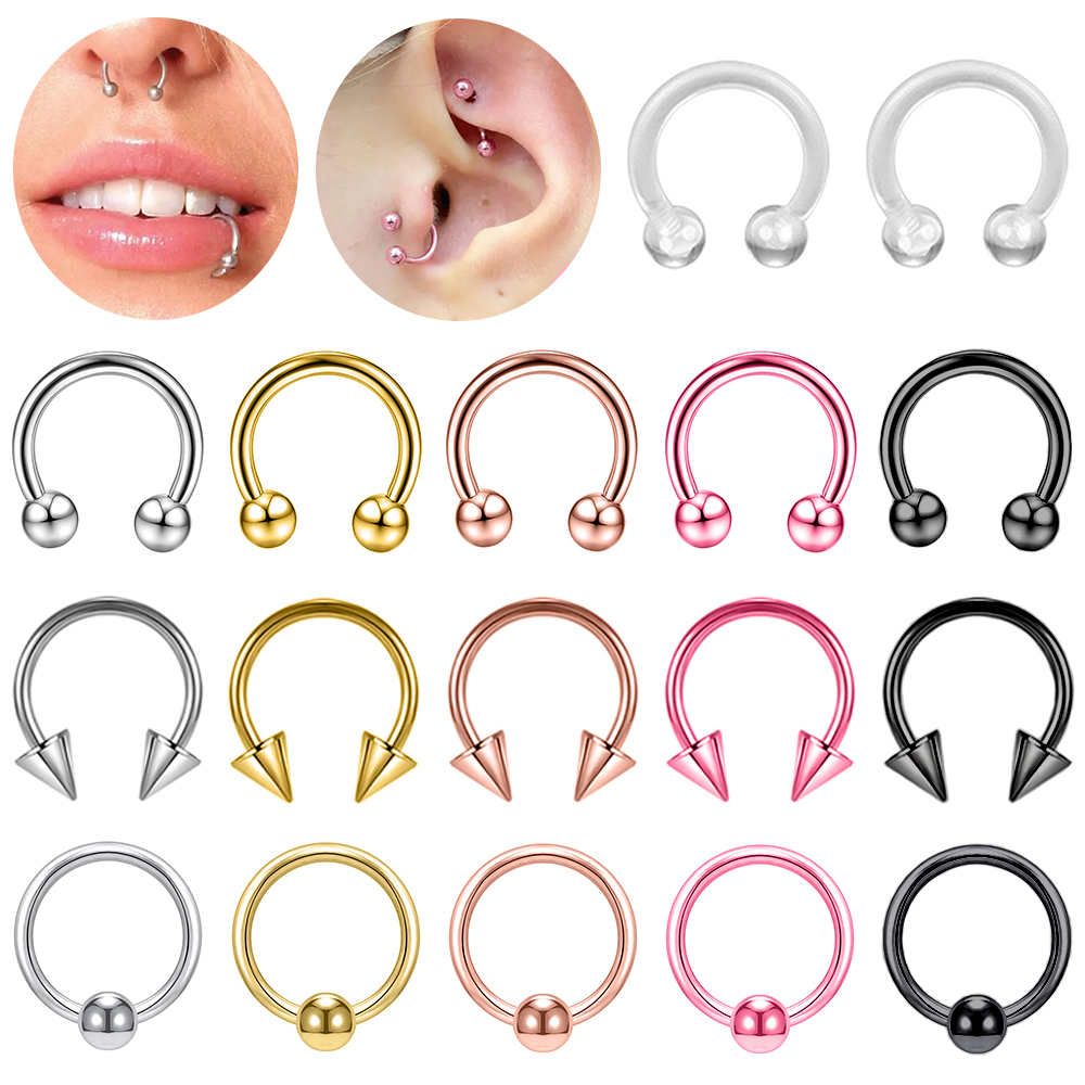 1 PC 6/8/10mm Stainless Steel Horseshoe Nose Ring Spike Septum Piercing