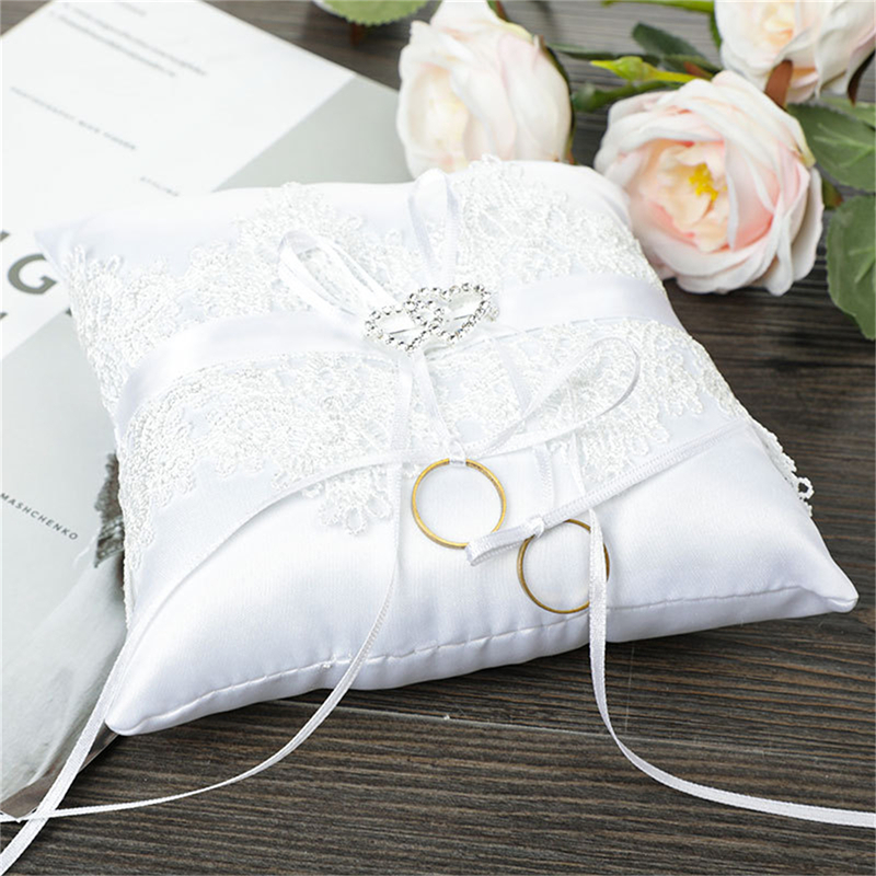 Wedding Ring Pillow Lace Decoration Double Heart Shaped Wedding