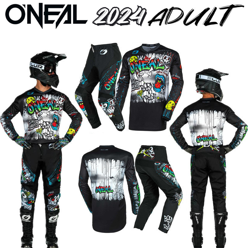 2024 ONEAL ELEMENT RANCID BLACK / WHITE GEAR SET MX Off Road Clothing