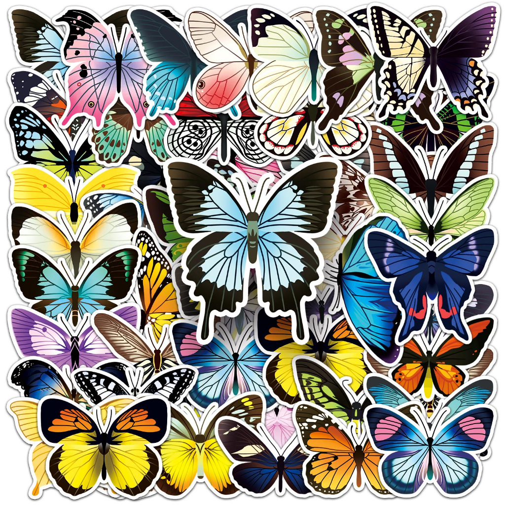 50 Piece Colorful Butterfly Creative Original Stickers For laptops ...