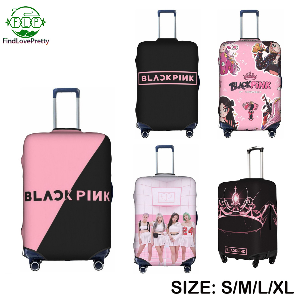 Pink and store black luggage