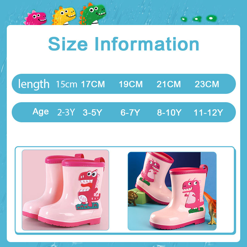 High Quality 2-11 Yrs Old Rain Boot for Kid Shoe for Boy Girl Waterproof  Non-Slip Pink Blue Dinosaur Rainboots