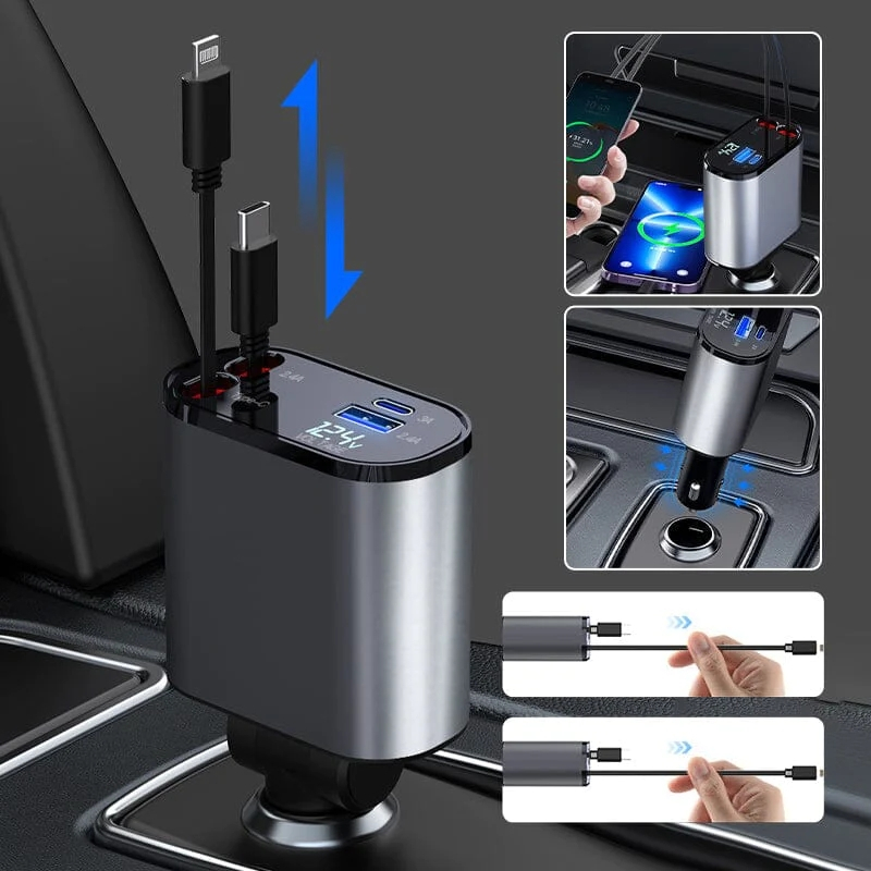 Retractable Car Charger 4 in 1 Fast Charger for Car Retractable Car ...