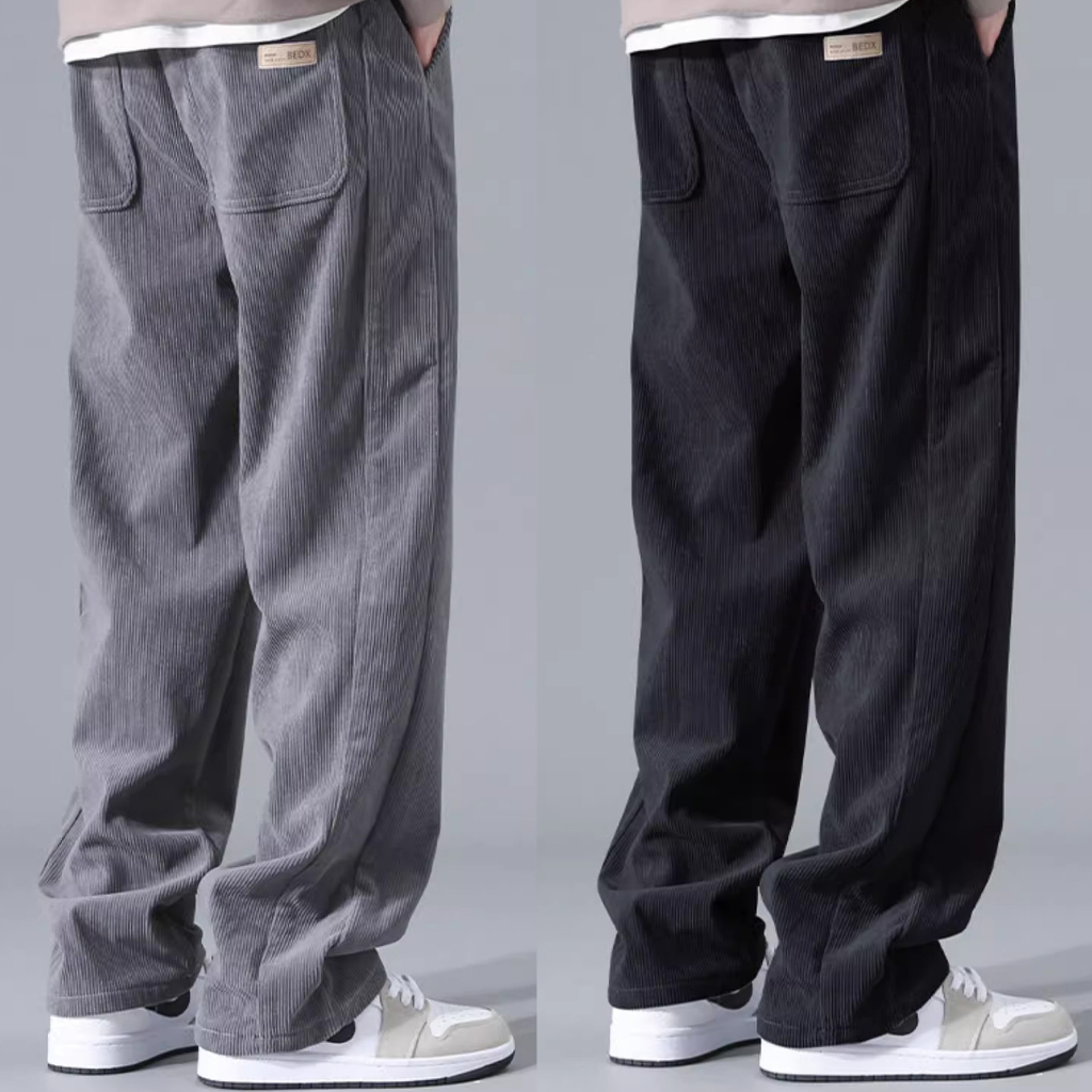 Korean Baggy Straight Cut Slacks Slocks Trouser Corduroy Pants For Men ...