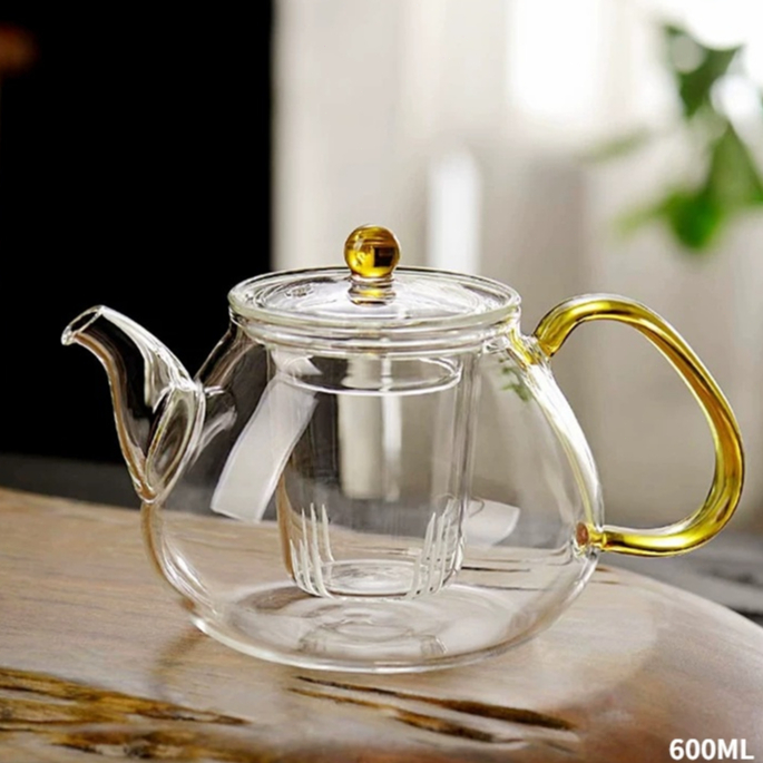 Ins Color Handle Glass Teapot Tea Water Separation High Temperature