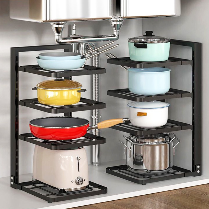 KIRA Kitchen Pan Organizer 2-4 Layer Pot Rack Adjustable Under Sink  Countertop Multipurpose Rack Cookware Pot Racks