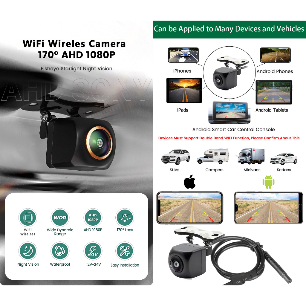 Wireless Car Rear View Camera WIFI 170 Degree WiFi Reversing