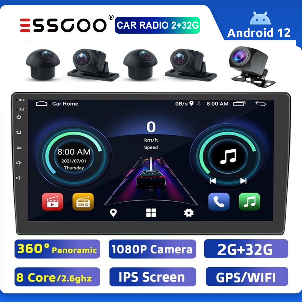 ESSGOO Android Carplay 360 Camera AHD Backup Camera 2 Din 9 Inch/10 ...