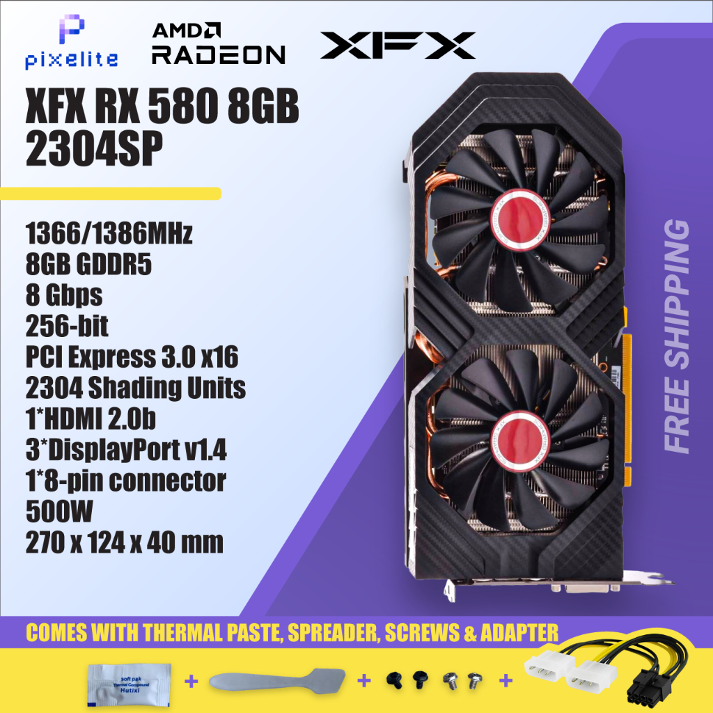 Used XFX RX 580 RX580 2304SP 2304 SP 8G 8GB D5 DUAL FAN AMD Graphic ...