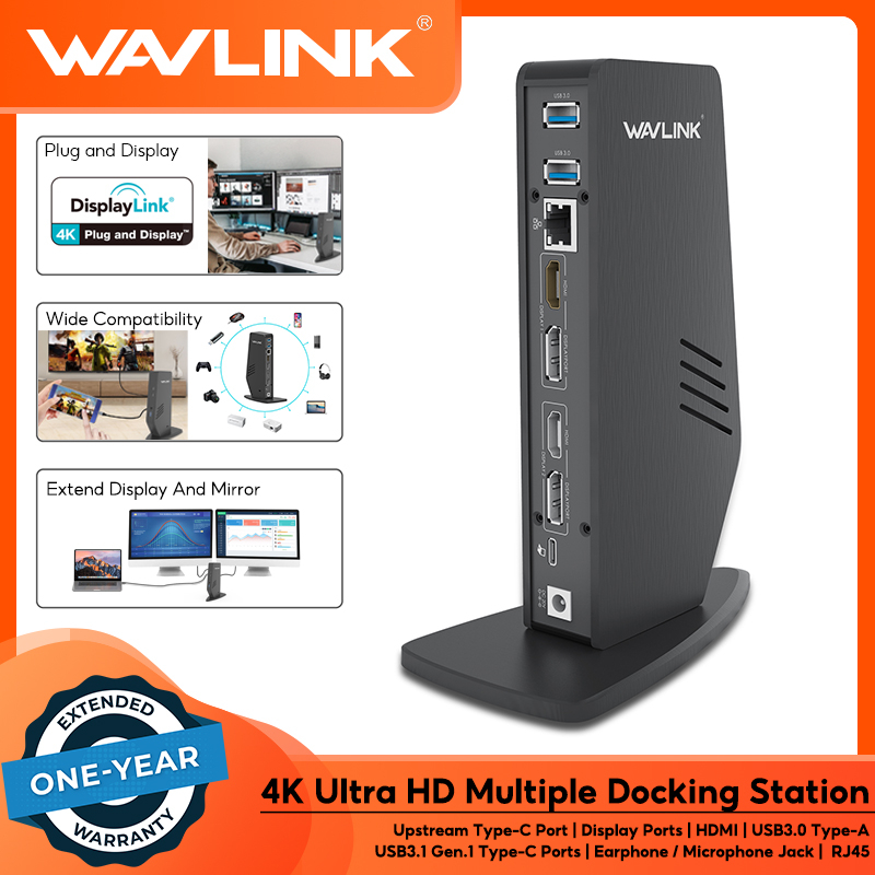 WAVLINK Displaylink Docking Station Multiport USB C Hub Dual 4K HDMI