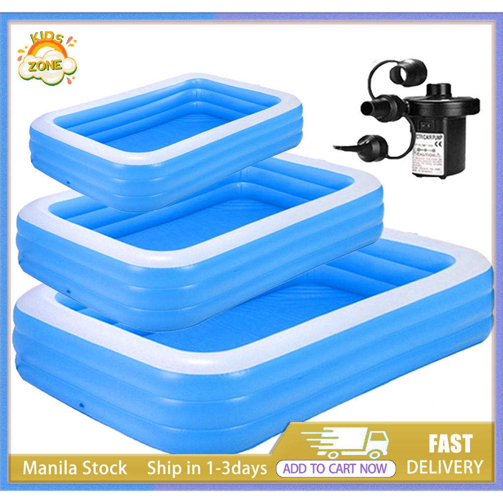 KIDS ZONE Swimming Pool Kids/Adult Rectangular Air Pump Family Swimming ...