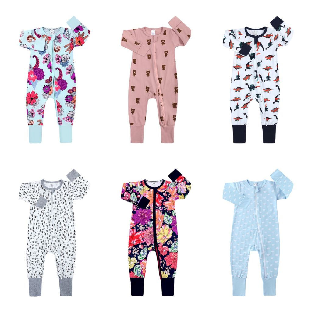 Kids Tales Baby Romper Infant Boy Girl Jumpsuit Pajama Two-Way Zipper  Onesies Long Sleeve
