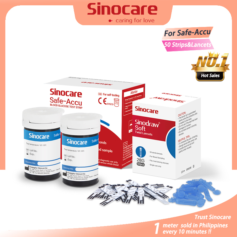 50PCS Sinocare SafeAccu Blood Glucose Test Strips and 50 Pcs Lancets