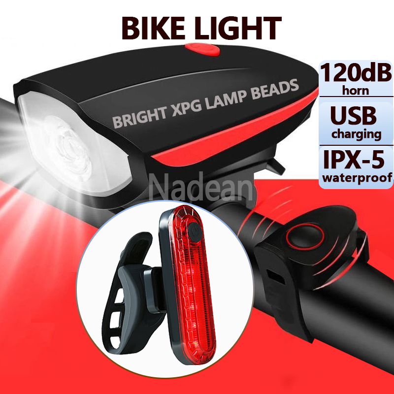 Nadean Bike Light With Horn set Rechargeable Mountain Bike Lights
