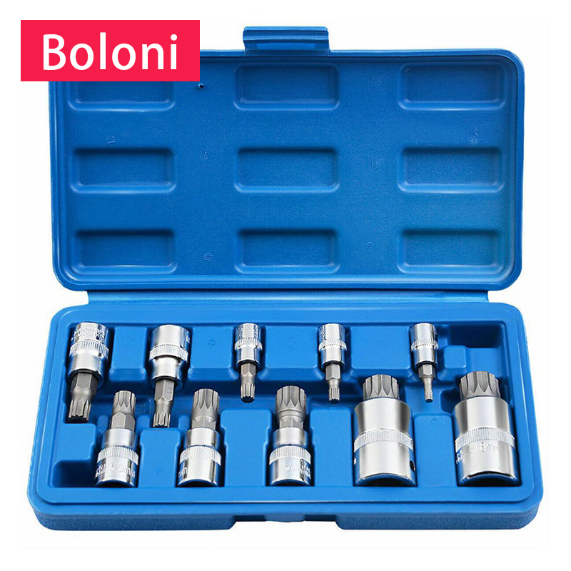 ATD Tools 10-teiliges Set Extra Lange Triple Square Spline Bit Sockets – M4 Bis M18, Mit 4,5 Zoll Schaft