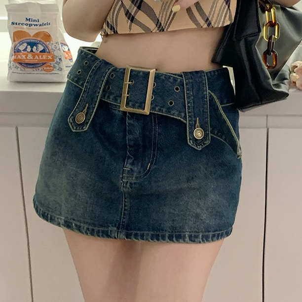 Hot Girl Fashion Short Denim Skirts Women High Waist A-line Skorts