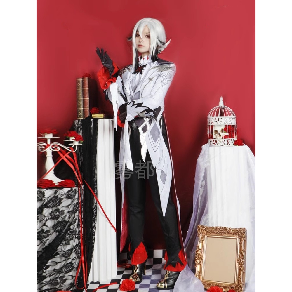 【ready Stock】genshin Impact The Knave Cosplay Costume Full Set Arlecchino Tuxedo Game Suit 4011