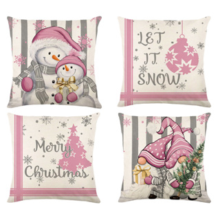 Pink Christmas Pillow Covers Snowflakes Pillowcase Pink Theme Pillowslip  For Bed Couch Winter Cushion Case New