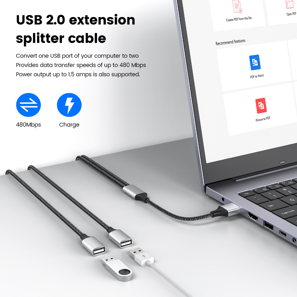 USB Extension Cable,USB Splitter USB A Male to 2 Female Extension Cord ...