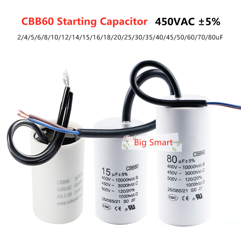 1pc Original Starting Capacitor CBB60 450VAC 6uF 8uF 10uF 12uF 16uF