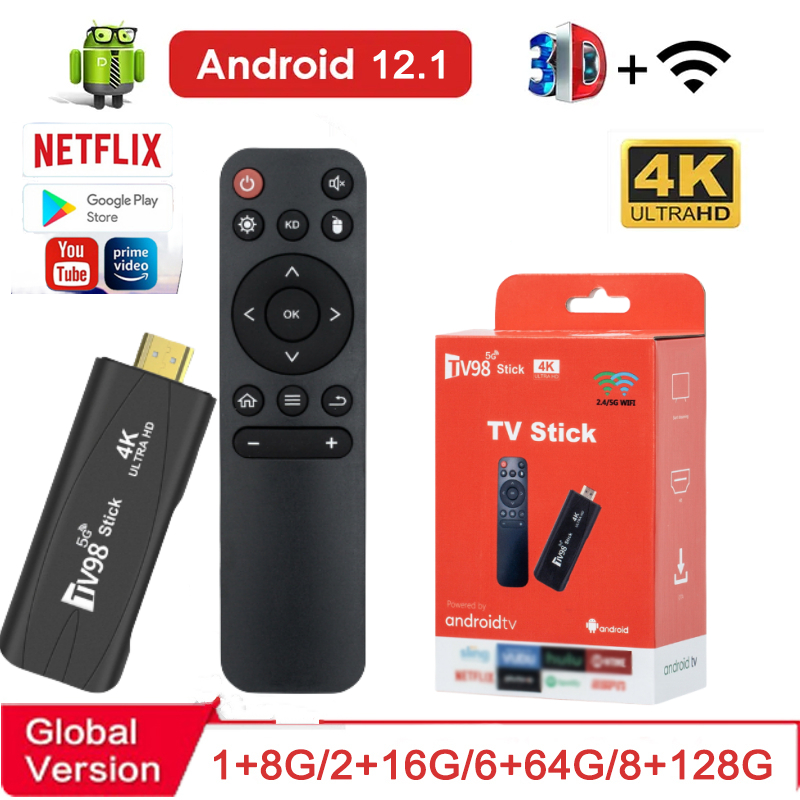 4K Smart TV Stick TV98 Android TV 2.4G 5G Wifi Android 12.1 Rockchip