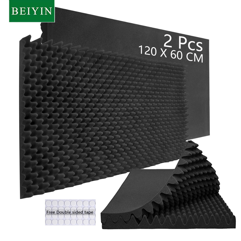 BEIYIN 2 Pcs Studios Acoustic Foam Soundproofing Panels 120X60X5CM