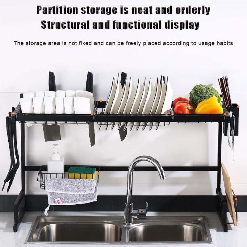 Stainless steel dish rack sink, drain rack above the sink, tableware