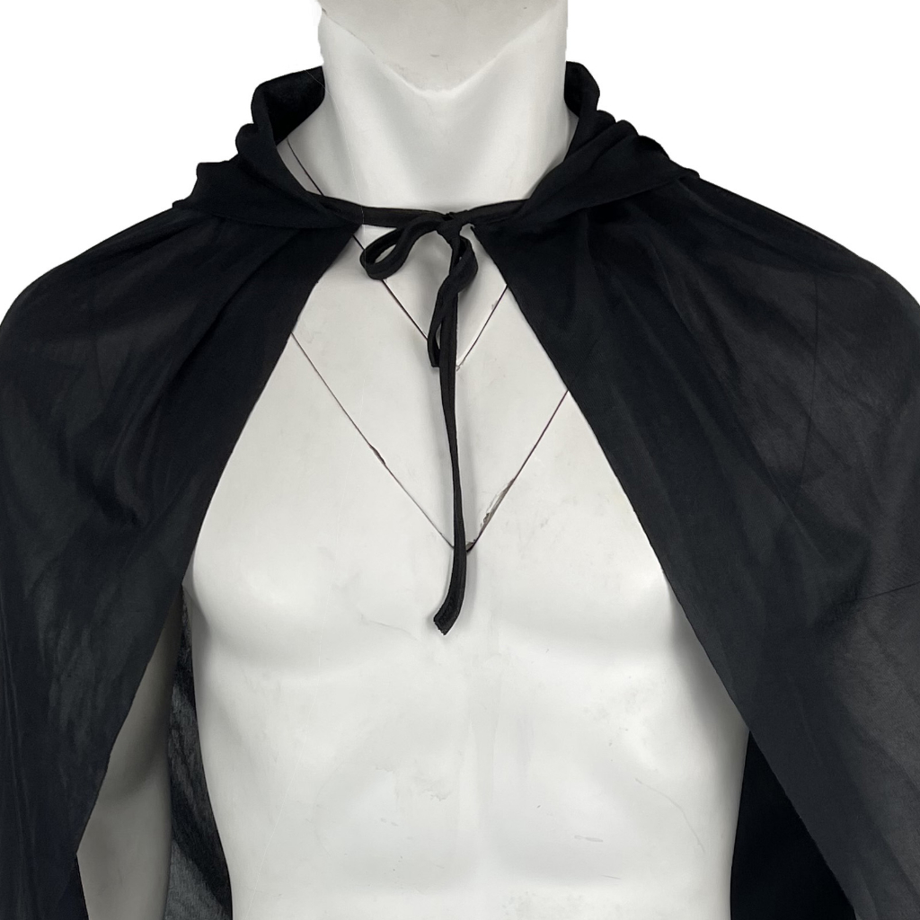 【CLEVER-MENMODE】Hooded Black Halloween Cloak Black Translucent Long ...