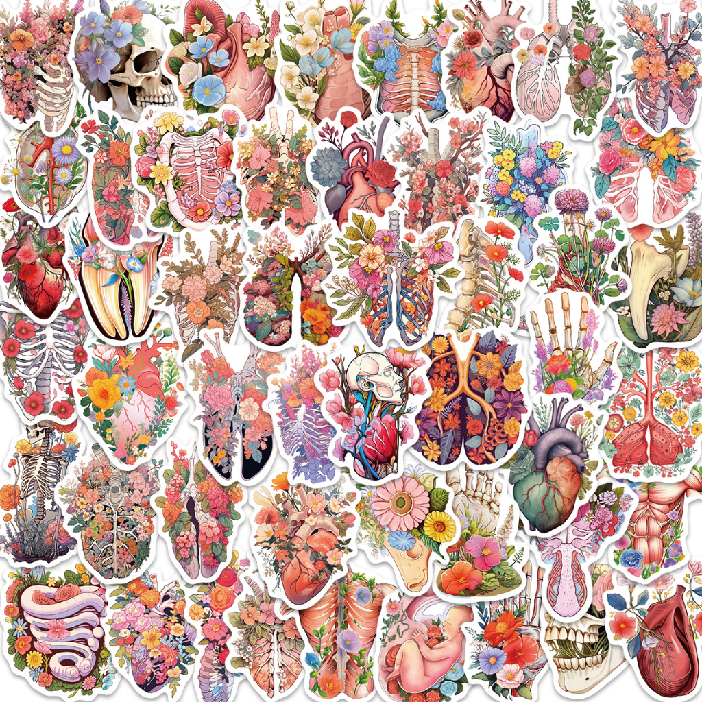 50pcs StickersCartoon Human Organs Flowers Graffiti Skateboard ...