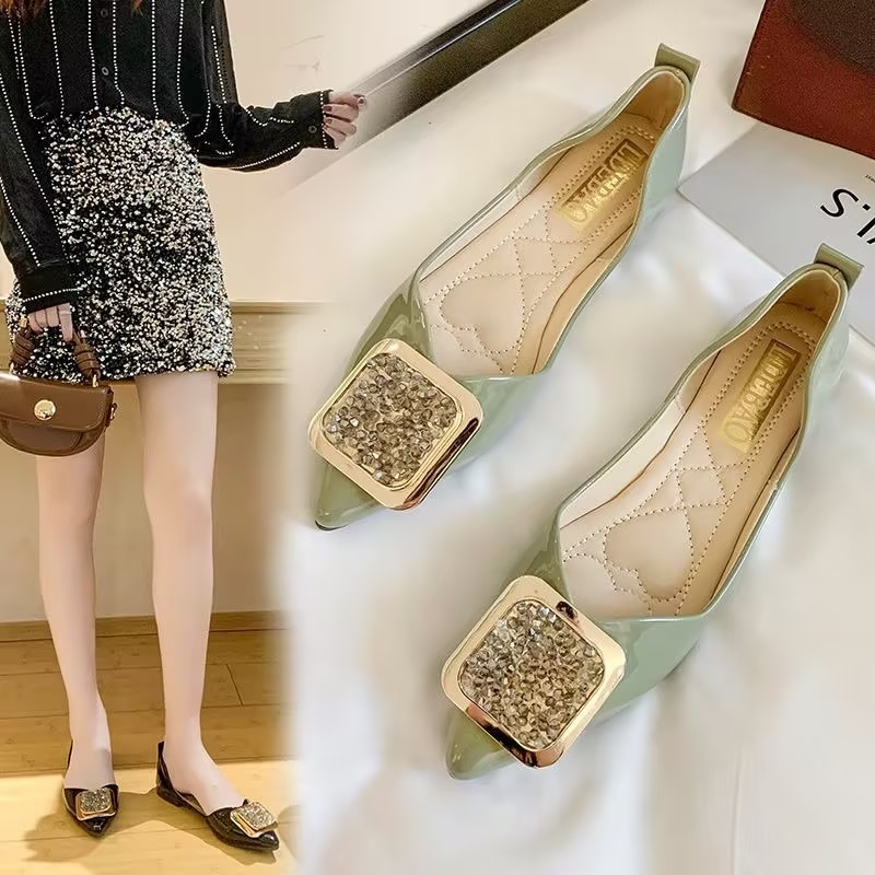 Women Pointed Ballet Flats in Beige Black Fashion Doll Shoes PU Leather Shopee Philippines