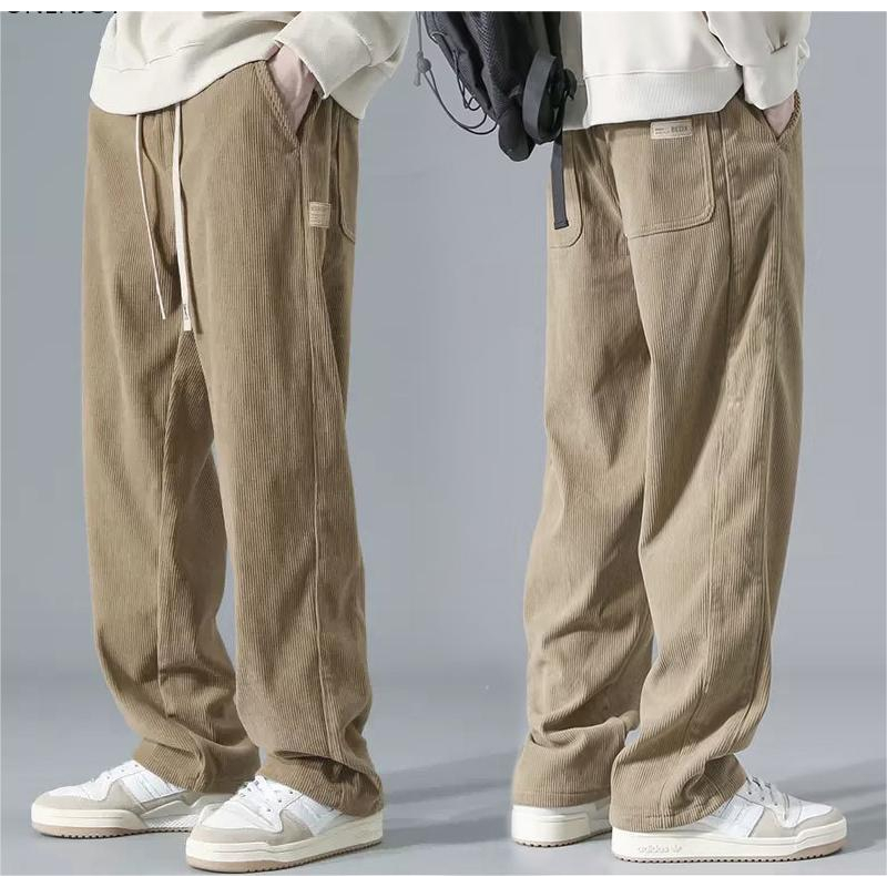 NI Labeling Corduroy Pants For Men Stripe Texture Korean Khaki Baggy ...