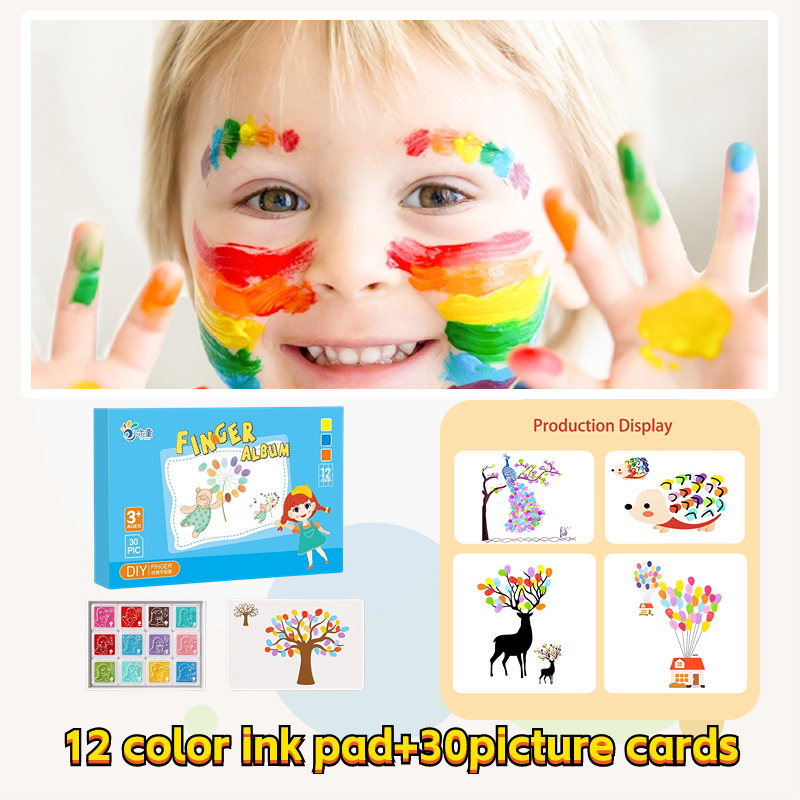 12 Color Finger Paint set for Kids Funny Finger Painting Kit with Book