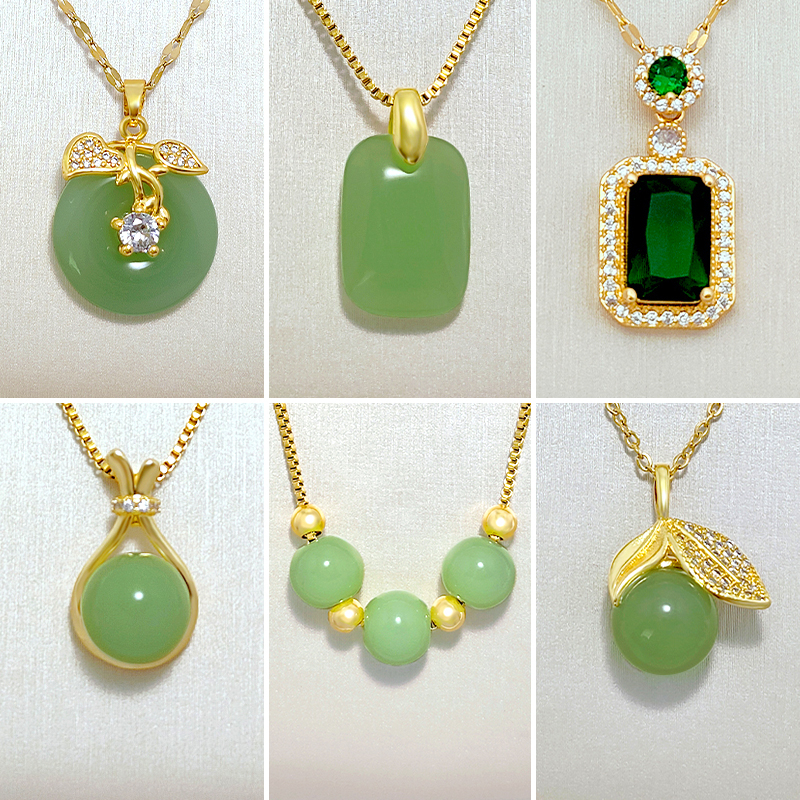 Kwintas 18K Gold Jade Necklace for Women Stainless Steel Chain Pendant Jewelry gift for friend Shopee Philippines