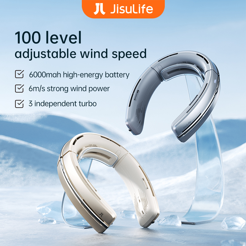 Jisulife Neck Fan 6000mAh Battery Rechargeable 100 Level Wind Speed ...