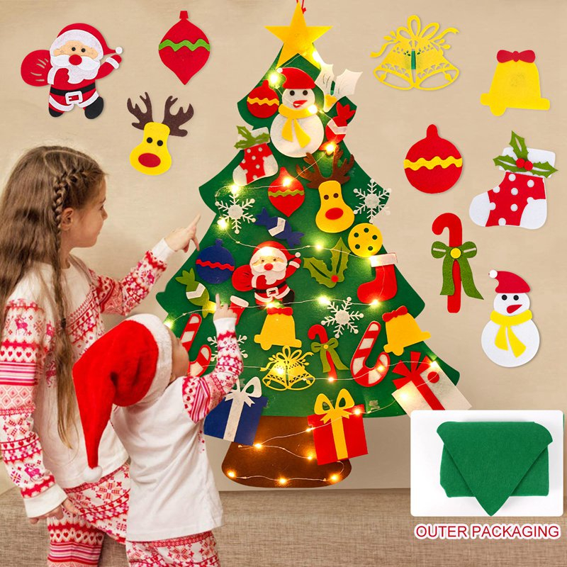 【New】DIY Lighted Felt Christmas Tree Decor Set Santa Claus Snowman Xmas