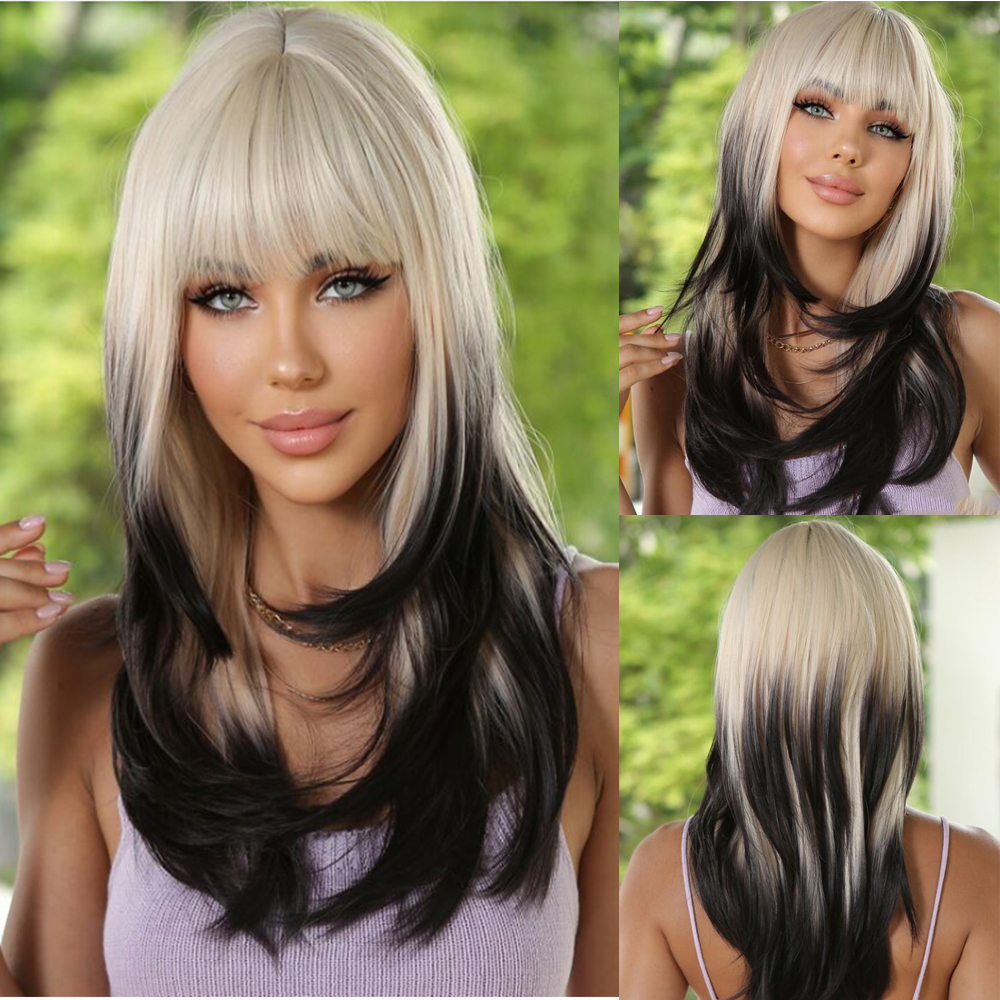 Long Wigs Online Philippines Synthetic White Gradient Black