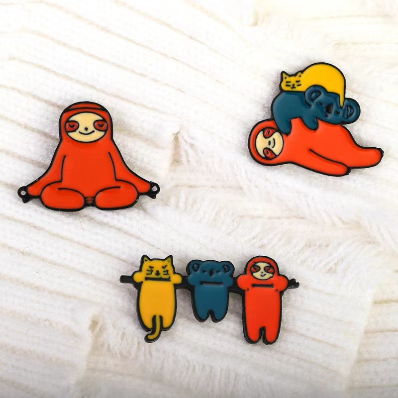 Cartoon Cute Animal Sloth Kitten Meditation Sleeping Brooch Pin Badge ...