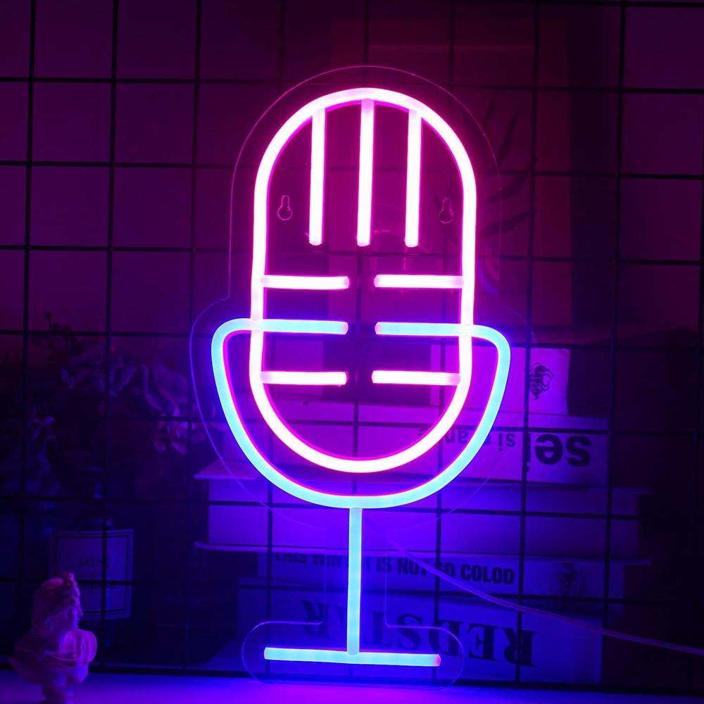 Music Microphone Neon Signs for Wall Decor Purple Neon Light Micro Led ...