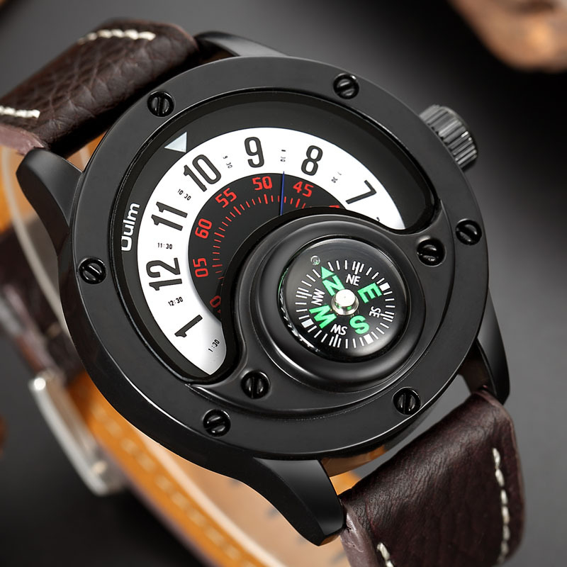 Oulm New Genuine Leather Men's Watch Quartz Watch Fashion Trend Men's ...