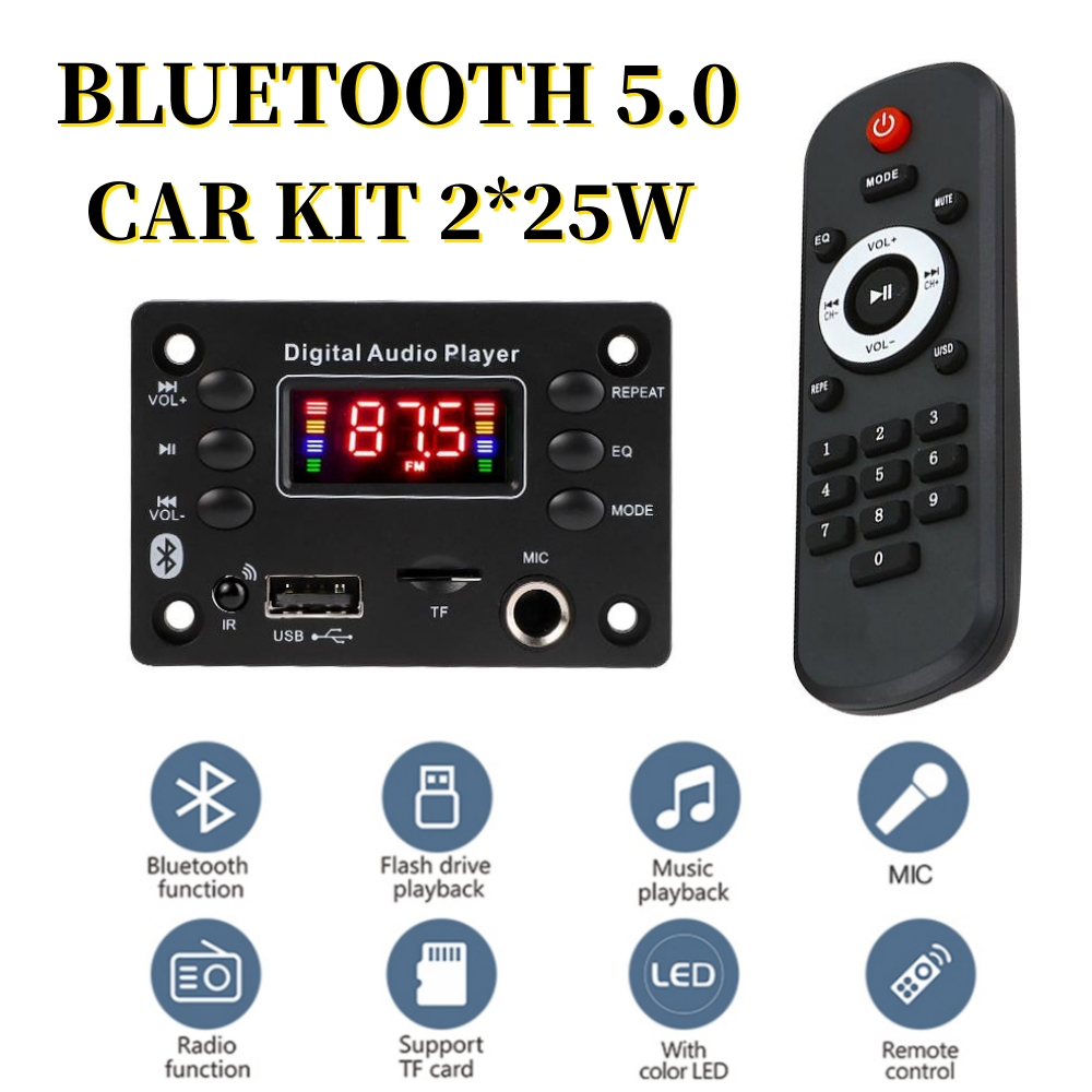 50W Amplifier Bluetooth MP3 WMA Decoder Board 9V 12V 6.5mm Microphone