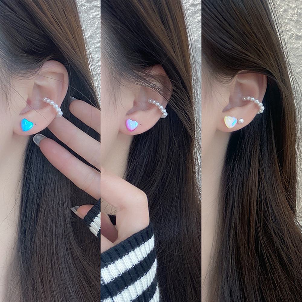 1 Pair Color Heart Mini Cartilage Earrings Invisible Resin Small Ear ...