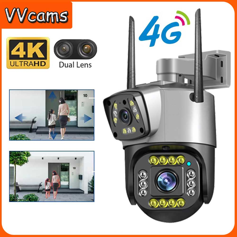 VVcams V380 4K 8MP 4G LTE Sim Card CCTV Camera Dual Lens Dual screens