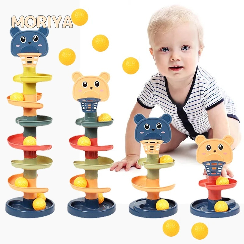 Drop spinning balls, tower rollers, slides, and baby basketball toys ...