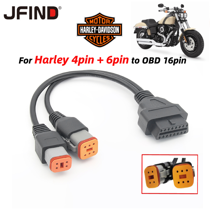 2 in 1 Harley Davidson 4pin + 6pin to 16pin OBD 2 Extension Cable for