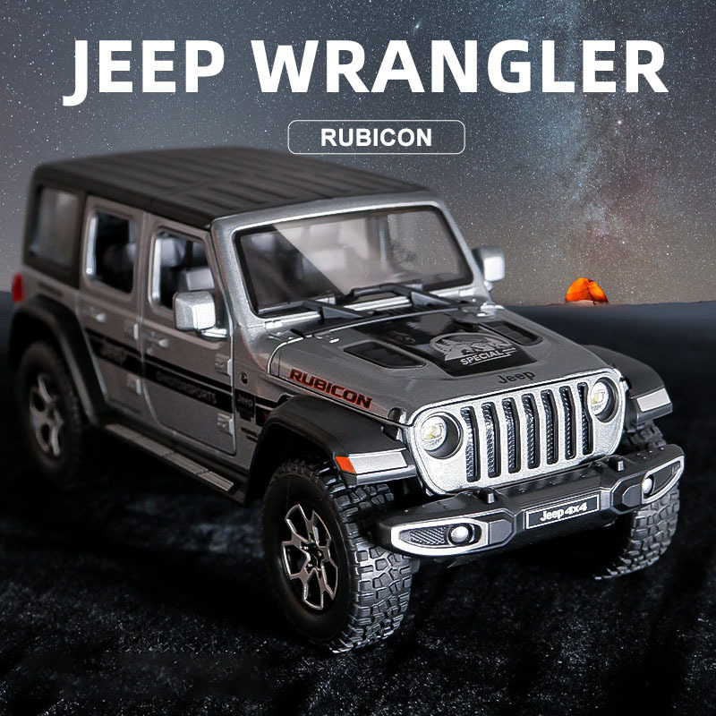 Diecast car 1:32 Jeep Wrangler Rubicon 4X4 Models Car Alloy Diecast Toy  Vehicle Doors Openable Auto Truck Simulation Sound and Light Kids Gifts